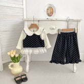 3 Pc Girls Wide Leg Flower Dot Top & Pants Set