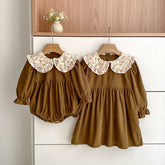 Girl Knit Corduroy Ruffle Collar Bodysuit Dress