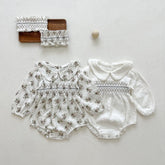 2 Pc Baby Girl Smocked Collar Bodysuit