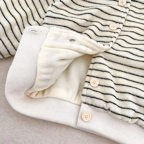 2 Pc Baby Boy Striped Fluffy Cardigan & Pants Set