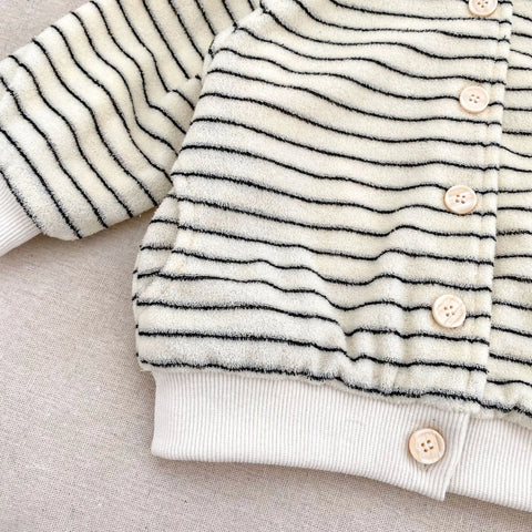 2 Pc Baby Boy Striped Fluffy Cardigan & Pants Set