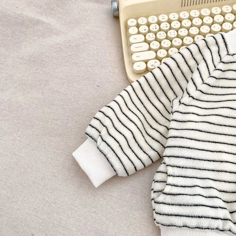 2 Pc Baby Boy Striped Fluffy Cardigan & Pants Set