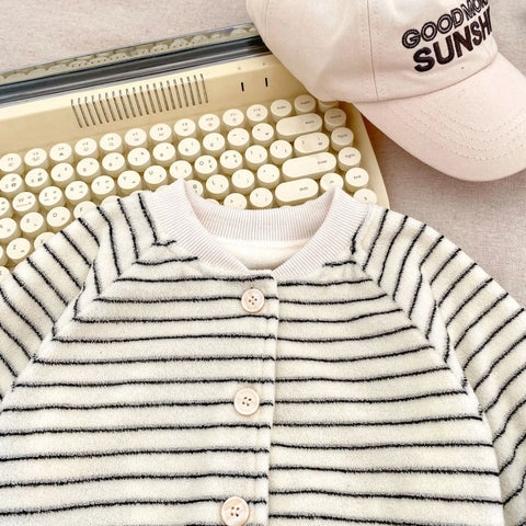 2 Pc Baby Boy Striped Fluffy Cardigan & Pants Set