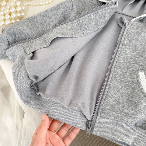 2 Pc Baby Girl Lace-Trim Fleece Zip Hoodie & Pants Set