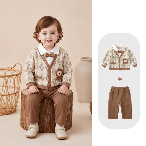 2 Pc Baby Boy Argyle Cardigan & Pants Set