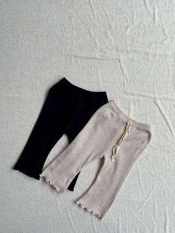 2 Pc Baby Girl Puff Sleeve Waffle Knit Flare Pants Set