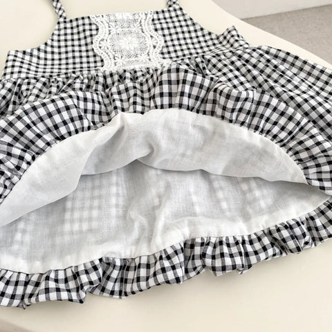 2 Pc Baby Girl Ruffle Collar Blouse & Gingham Lace-Panel Dress Set