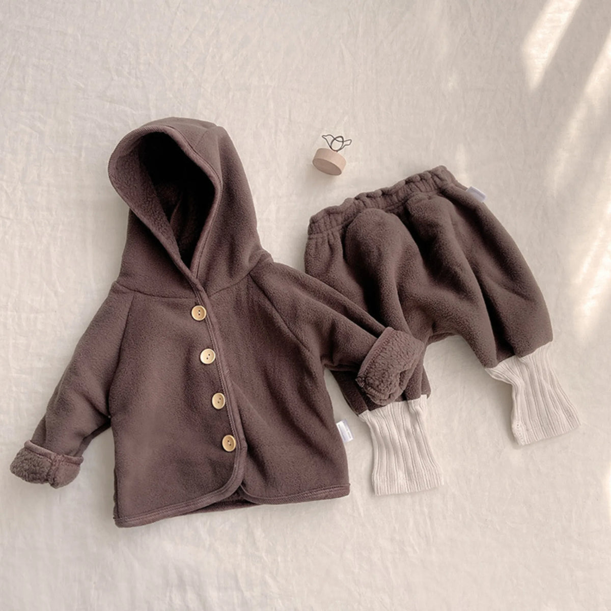 2 Pc Baby Fluffy-Lined Hooded Fleece Jacket & Pants Set