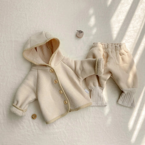 2 Pc Baby Fluffy-Lined Hooded Fleece Jacket & Pants Set