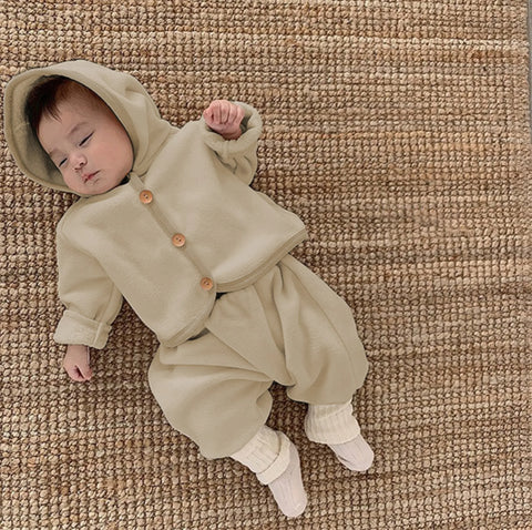 2 Pc Baby Fluffy-Lined Hooded Fleece Jacket & Pants Set