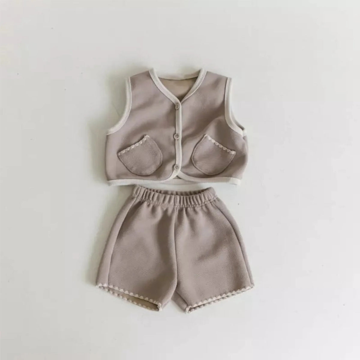 2 Pc Baby Scallop Trim Vest & Shorts Set