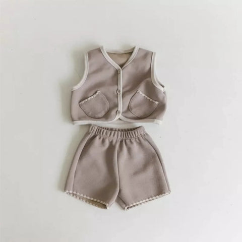 2 Pc Baby Scallop Trim Vest & Shorts Set