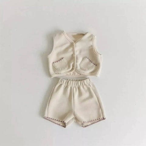 2 Pc Baby Scallop Trim Vest & Shorts Set