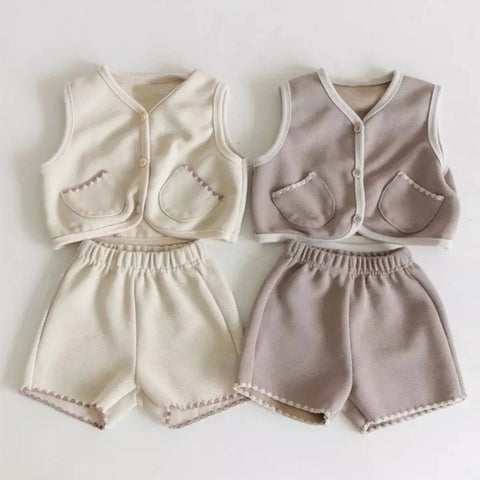 2 Pc Baby Scallop Trim Vest & Shorts Set