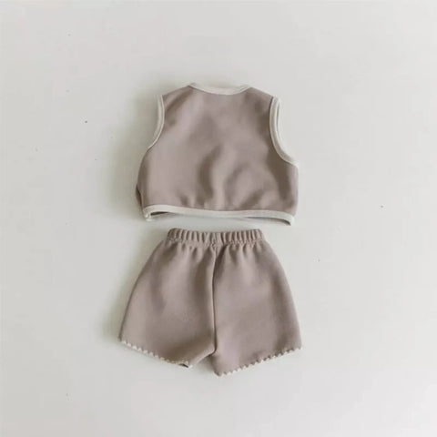 2 Pc Baby Scallop Trim Vest & Shorts Set