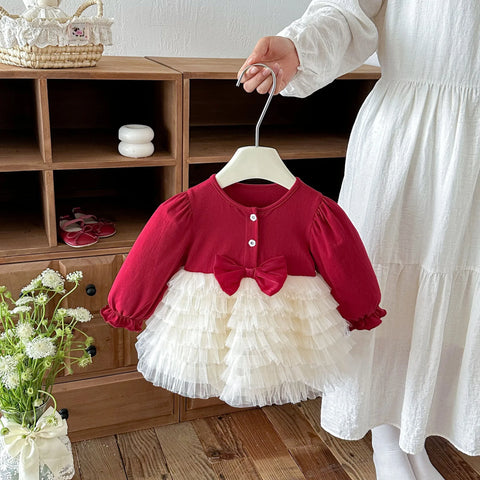 Baby Girl Contrast Bow Tiered Tulle Bodysuit Dress