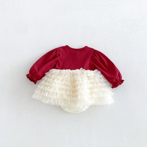 Baby Girl Contrast Bow Tiered Tulle Bodysuit Dress