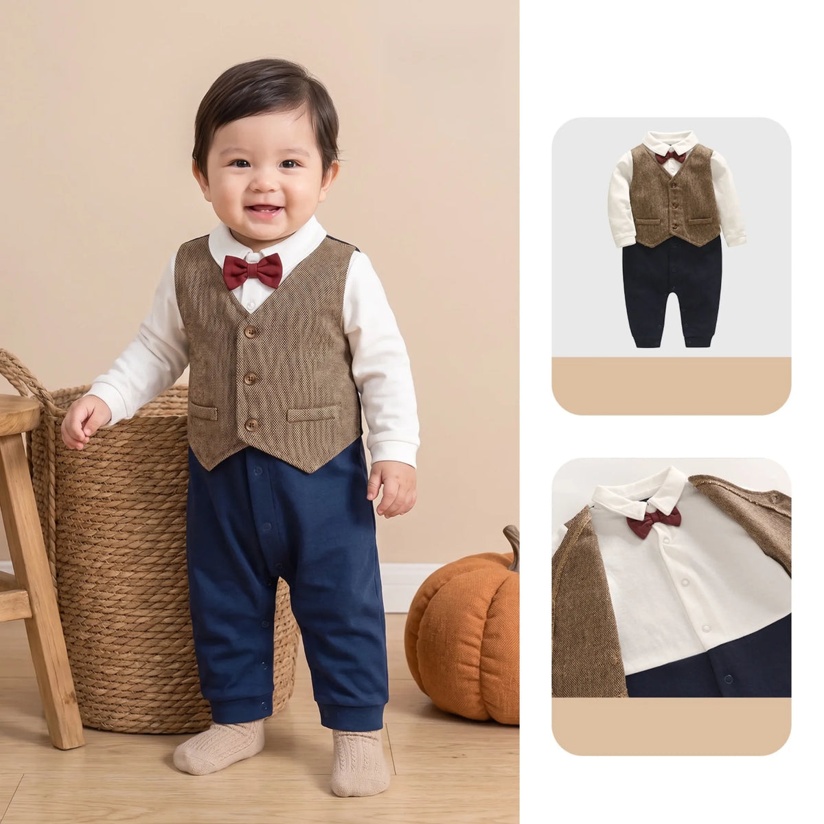 Baby Boy Bow Tie Colorblock Romper