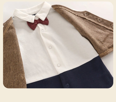Baby Boy Bow Tie Colorblock Romper
