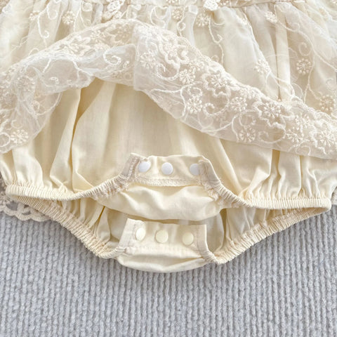 Baby Girl Floral Embroidered Lace Collar Bodysuit Dress