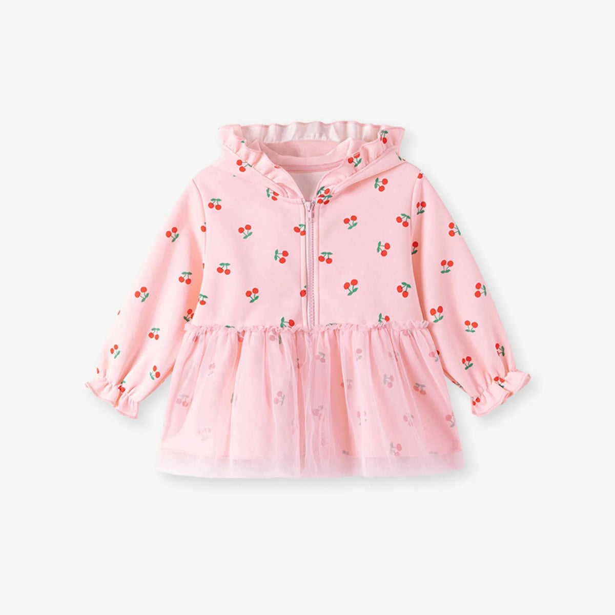Baby Girl Cherry Print Ruffle Hoodie