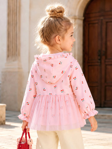 Baby Girl Cherry Print Ruffle Hoodie