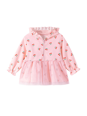Baby Girl Cherry Print Ruffle Hoodie