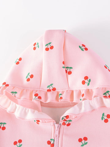 Baby Girl Cherry Print Ruffle Hoodie