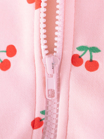Baby Girl Cherry Print Ruffle Hoodie