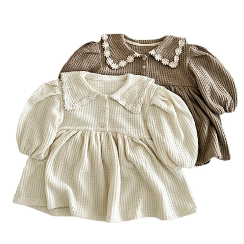 Baby Girl Daisy Lace Collar Waffle Knit Dress