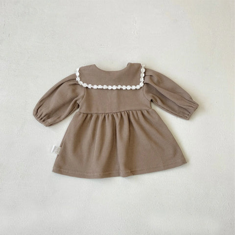 Baby Girl Daisy Lace Collar Waffle Knit Dress