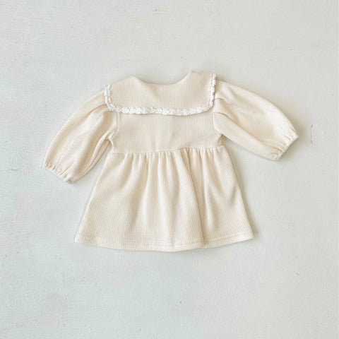 Baby Girl Daisy Lace Collar Waffle Knit Dress