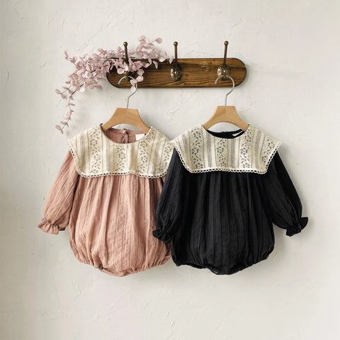 Baby Girl Floral Lace Collar Bubble Romper
