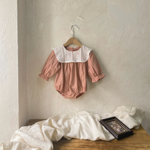Baby Girl Floral Lace Collar Bubble Romper