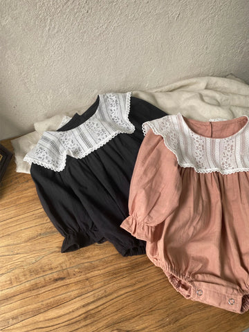Baby Girl Floral Lace Collar Bubble Romper