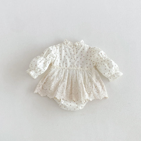 Baby Girl Floral Print Lace-Trim Bodysuit Dress
