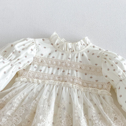 Baby Girl Floral Print Lace-Trim Bodysuit Dress