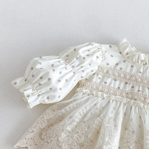 Baby Girl Floral Print Lace-Trim Bodysuit Dress