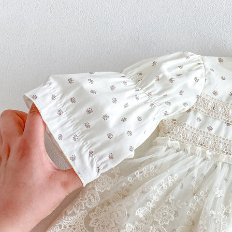 Baby Girl Floral Print Lace-Trim Bodysuit Dress