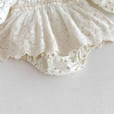 Baby Girl Floral Print Lace-Trim Bodysuit Dress