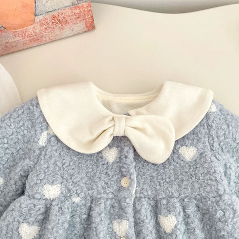 Baby Girl Fluffy Hearts Bow-Collar Jacket