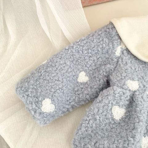 Baby Girl Fluffy Hearts Bow-Collar Jacket