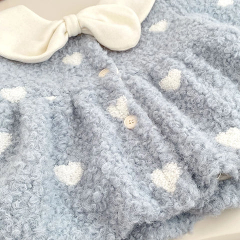 Baby Girl Fluffy Hearts Bow-Collar Jacket