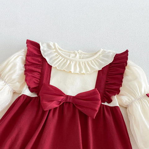 Baby Girl Pinafore Bow Bubble Romper