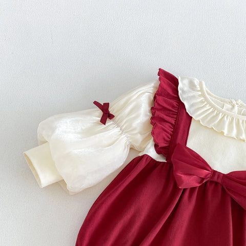 Baby Girl Pinafore Bow Bubble Romper