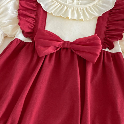 Baby Girl Pinafore Bow Bubble Romper