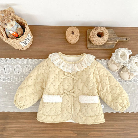 Baby Girl Quilted Dot Lace-Collar Coat