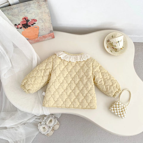 Baby Girl Quilted Dot Lace-Collar Coat