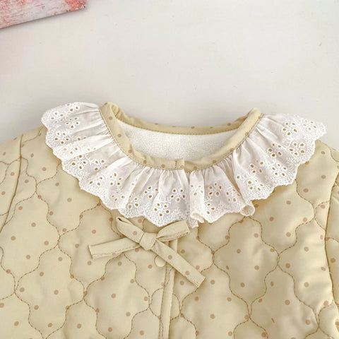 Baby Girl Quilted Dot Lace-Collar Coat