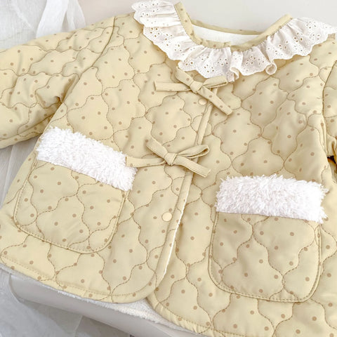 Baby Girl Quilted Dot Lace-Collar Coat